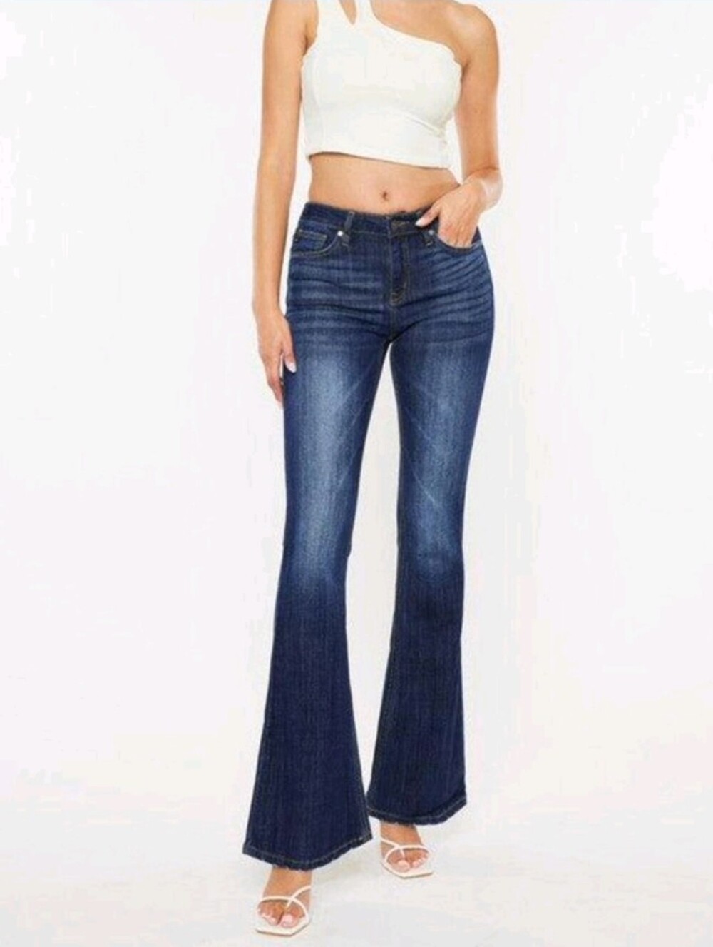 Kancan Dark Blue Mid-Rise Flared Women's Jeans
